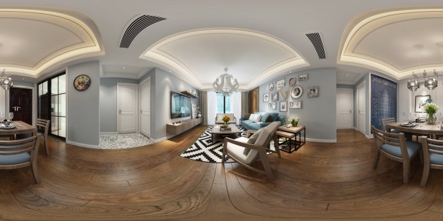 panoramic modern style living room restaurant space 83 3D Модель .c4d .max .obj .3ds .fbx .stl .blend 