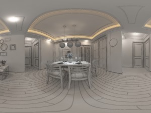 panoramic modern style living room restaurant space 83 3D Модель