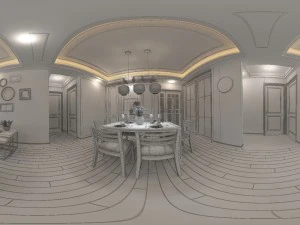 panoramic modern style living room restaurant space 83 3D Model