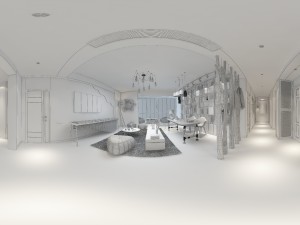 panoramic modern style living room restaurant space 84 Modello 3D