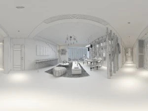 panoramic modern style living room restaurant space 84 3D Model