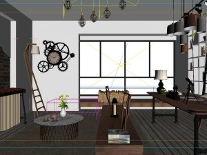 panoramic modern style living room restaurant space 84 Modello 3D