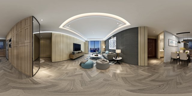 panoramic modern style living room restaurant space 85 3D Модель .c4d .max .obj .3ds .fbx .stl .blend 