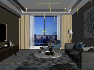 panoramic modern style living room restaurant space 85 3D Модель