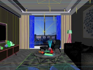 panoramic modern style living room restaurant space 85 3D Модель