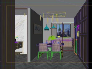 panoramic modern style living room restaurant space 85 3D Модель