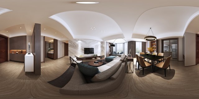 panoramic modern style living room restaurant space 86 Model 3D .c4d .max .obj .3ds .fbx .stl .blend 