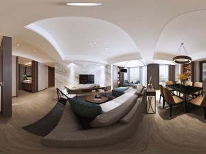 panoramic modern style living room restaurant space 86 Model 3D