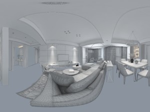 panoramic modern style living room restaurant space 86 Model 3D