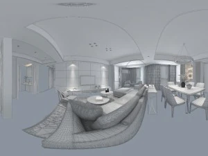panoramic modern style living room restaurant space 86 3D Model