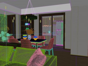 panoramic modern style living room restaurant space 86 Model 3D