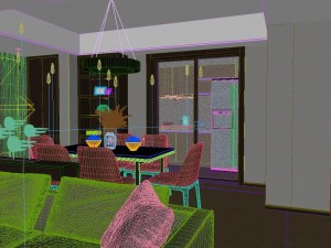 panoramic modern style living room restaurant space 86 3D Model