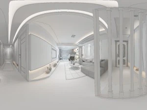 panoramic modern style living room restaurant space 87 3D Model