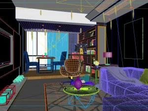 panoramic modern style living room restaurant space 87 3D Model