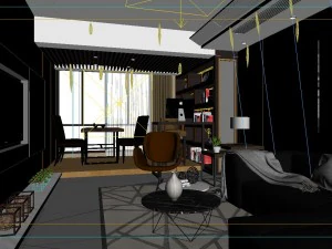 panoramic modern style living room restaurant space 87 3D Model