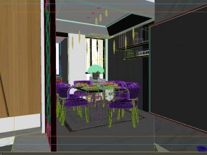 panoramic modern style living room restaurant space 87 3D Model