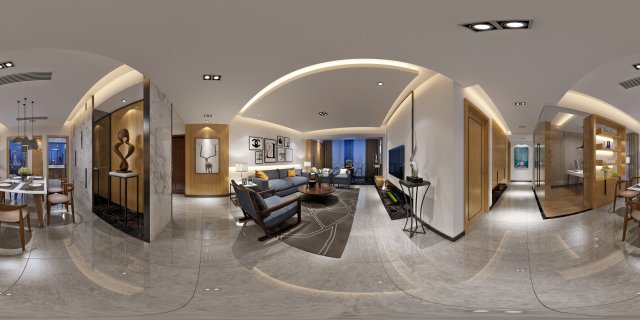 panoramic modern style living room restaurant space 88 3D Модель .c4d .max .obj .3ds .fbx .stl .blend 