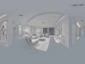 panoramic modern style living room restaurant space 88 3D Model