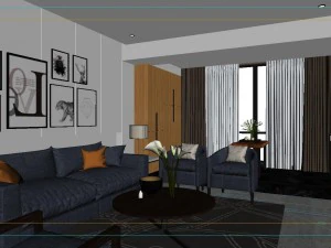 panoramic modern style living room restaurant space 88 3D Model