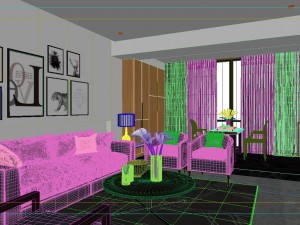 panoramic modern style living room restaurant space 88 3D Модель