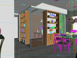 panoramic modern style living room restaurant space 88 3D Model