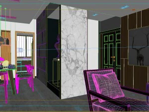 panoramic modern style living room restaurant space 88 3D Model