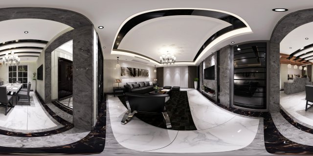 panoramic modern style living room restaurant space 89 Modèle 3D .c4d .max .obj .3ds .fbx .stl .blend 