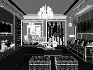 panoramic modern style living room restaurant space 89 3D Model