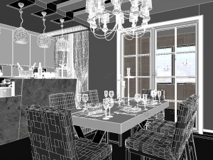 panoramic modern style living room restaurant space 89 Modèle 3D