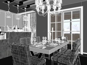 panoramic modern style living room restaurant space 89 3D Model