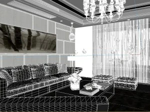 panoramic modern style living room restaurant space 89 3D Model