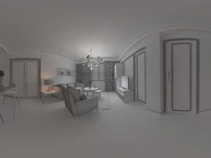 panoramic modern style living room restaurant space 90 3D Model