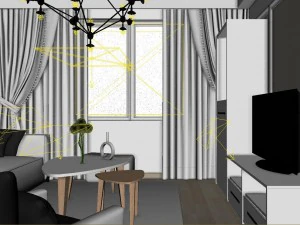 panoramic modern style living room restaurant space 90 3D Model
