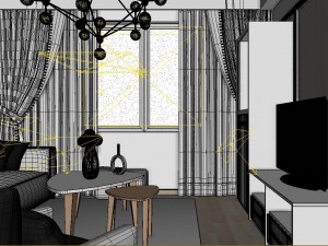 panoramic modern style living room restaurant space 90 Modello 3D
