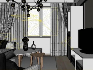 panoramic modern style living room restaurant space 90 3D Model