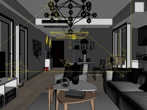 panoramic modern style living room restaurant space 90 Modello 3D