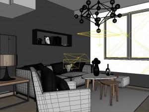 panoramic modern style living room restaurant space 90 Modello 3D