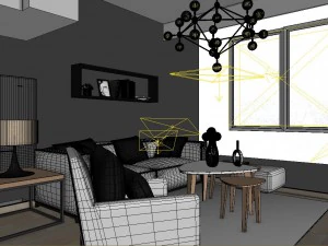 panoramic modern style living room restaurant space 90 3D Model