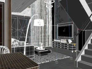 panoramic modern style living room dining room 91 3D Model
