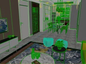 panoramic modern style living room restaurant space 93 3D Model