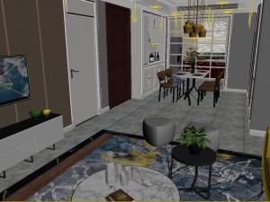 panoramic modern style living room restaurant space 93 Modelo 3D