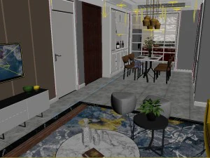panoramic modern style living room restaurant space 93 3D Model