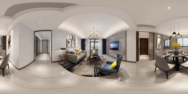 panoramic modern style living room restaurant space 94 3D 模型 .c4d .max .obj .3ds .fbx .stl .blend 