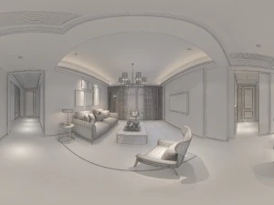panoramic modern style living room restaurant space 94 3D Model