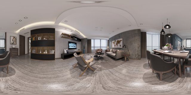 panoramic modern style living room restaurant space 95 3D 模型 .c4d .max .obj .3ds .fbx .stl .blend 