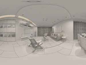 panoramic modern style living room restaurant space 95 3D Model