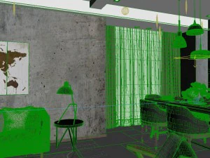panoramic modern style living room restaurant space 95 3D Model