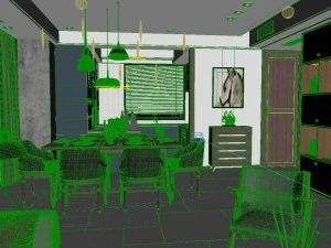 panoramic modern style living room restaurant space 95 3D Model