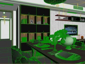 panoramic modern style living room restaurant space 95 3D Model