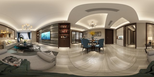 panoramic modern style living room restaurant space 96 3D-Modell .c4d .max .obj .3ds .fbx .stl .blend 